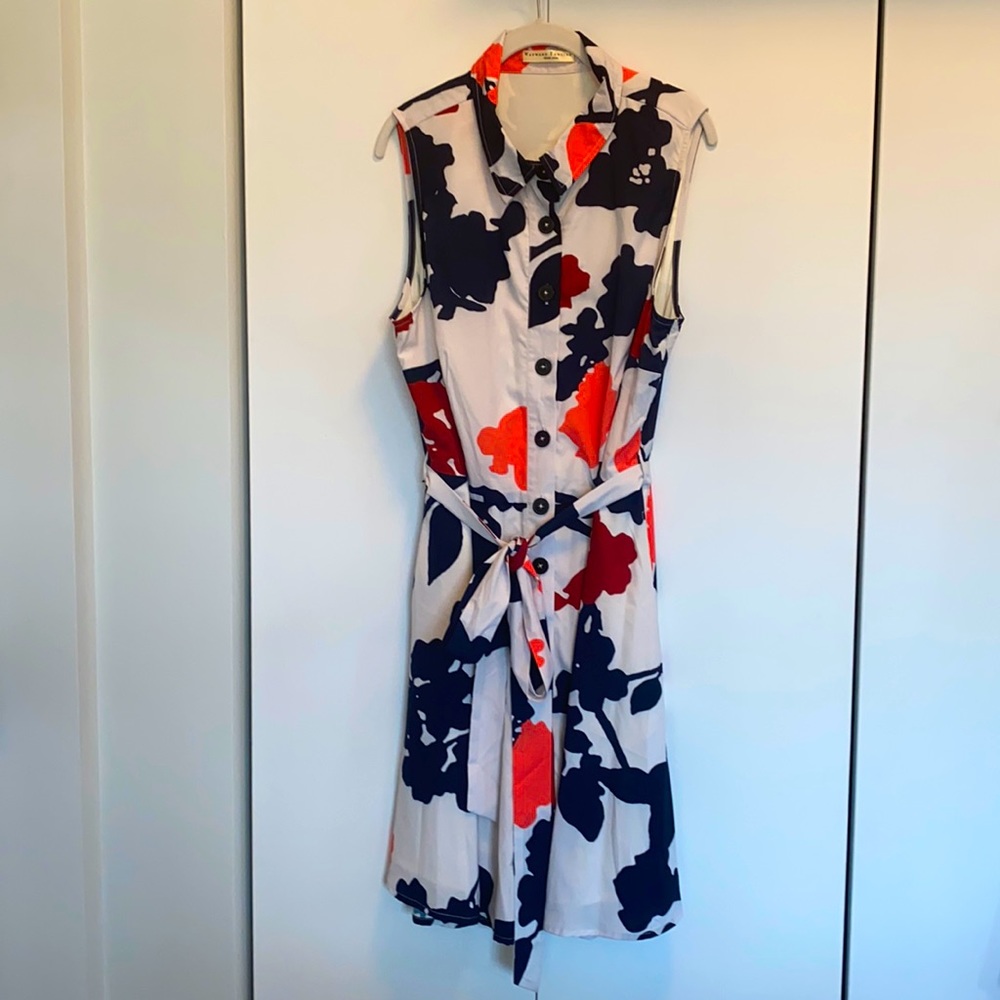 Floral print sash tie crepe shirtdress